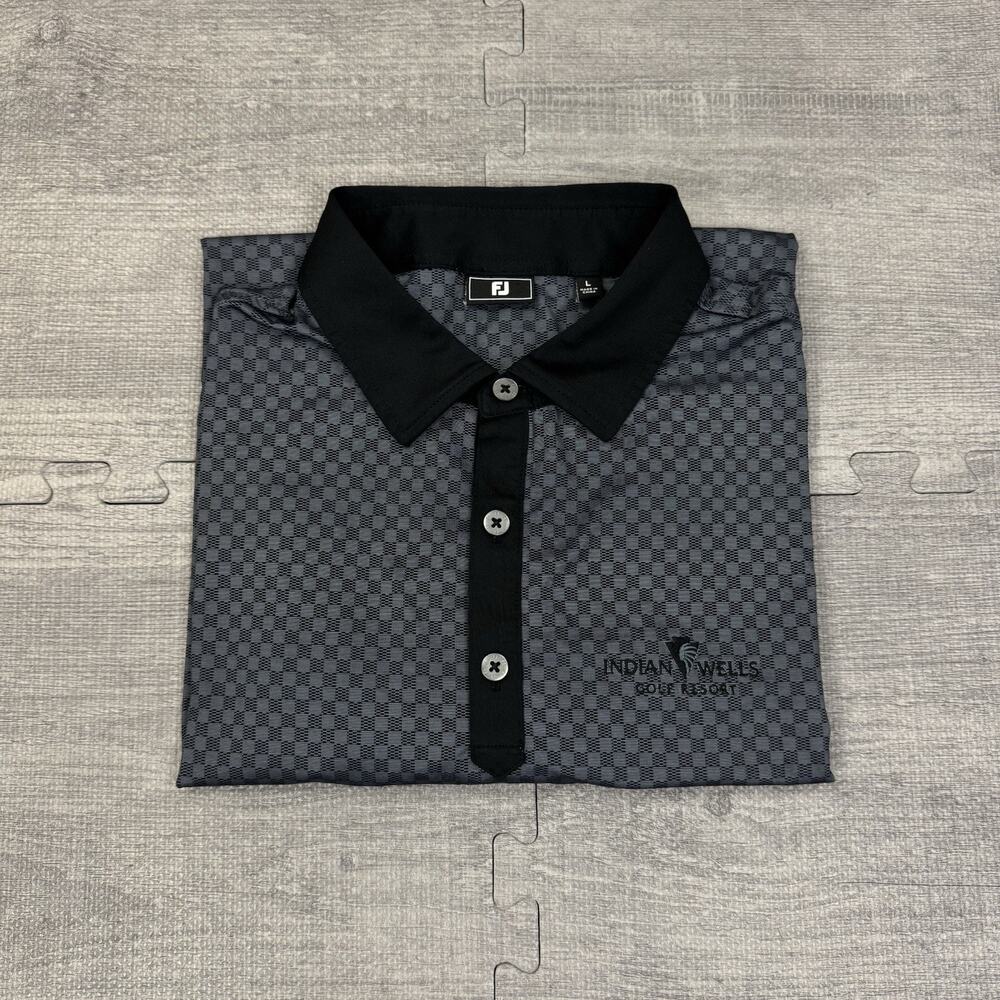 Footjoy Mens Indian Wells Golf Resort Geometric AOP Logo Polo Shirt Sz L Preppy